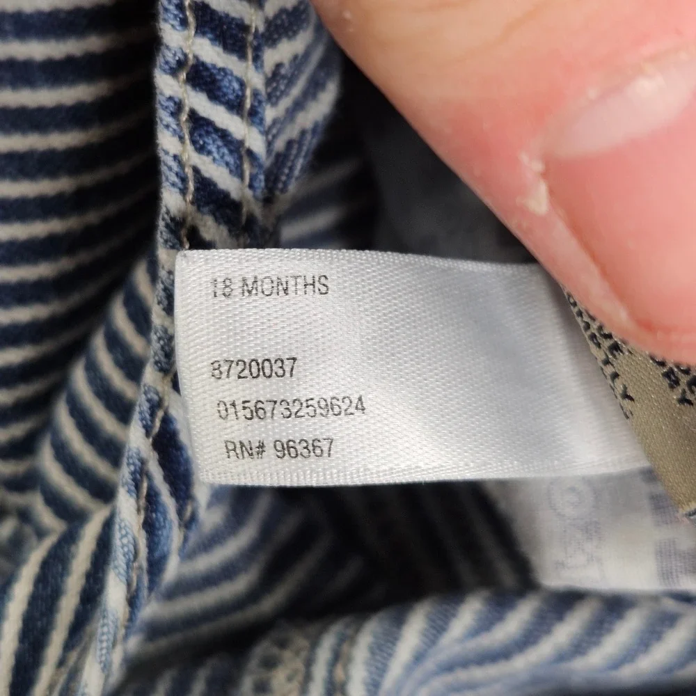 OshKosh B'gosh Hickory Stripe Vestbak Overalls Kids 18M Blue Denim